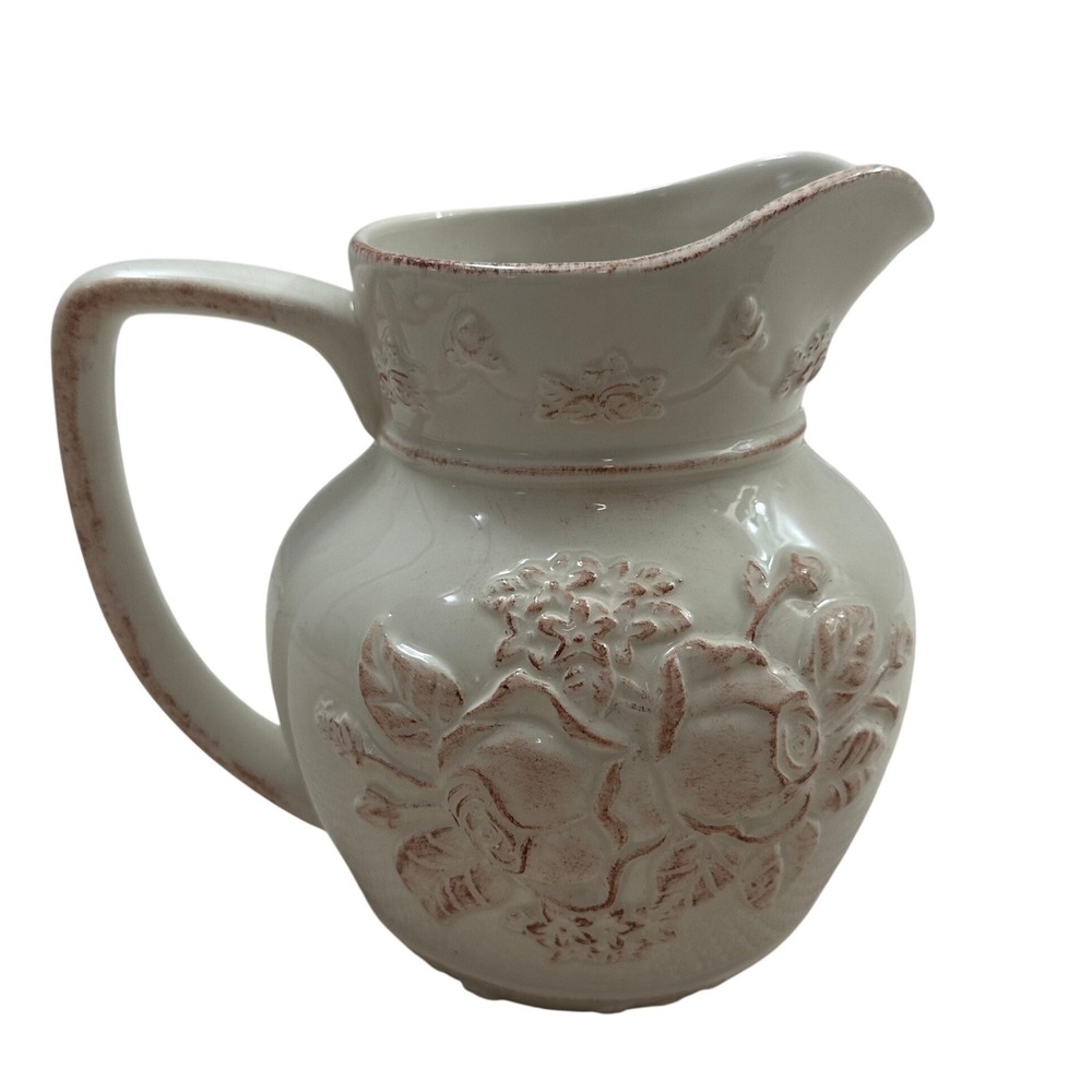 Brownlow Antique Rose Ceramic Pitcher Bonnie Griffin Floral 7in Farmhouse Vase